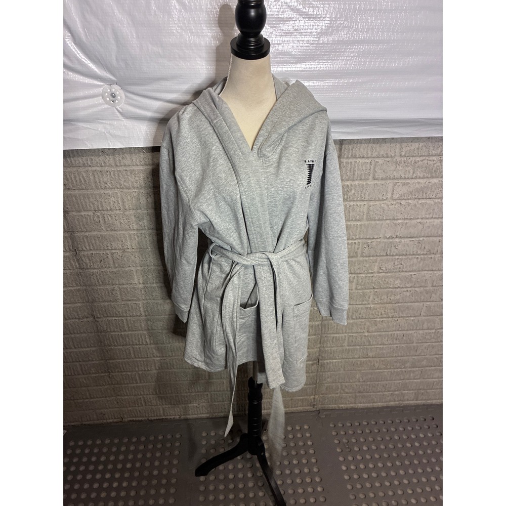 Savage X Fenty Gray Hooded Fleece Robe XS/S Loungewear Tie Waist Pocket Heather
